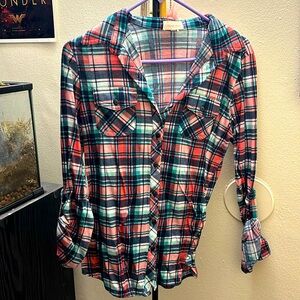 Flannel, pink, green, and blue